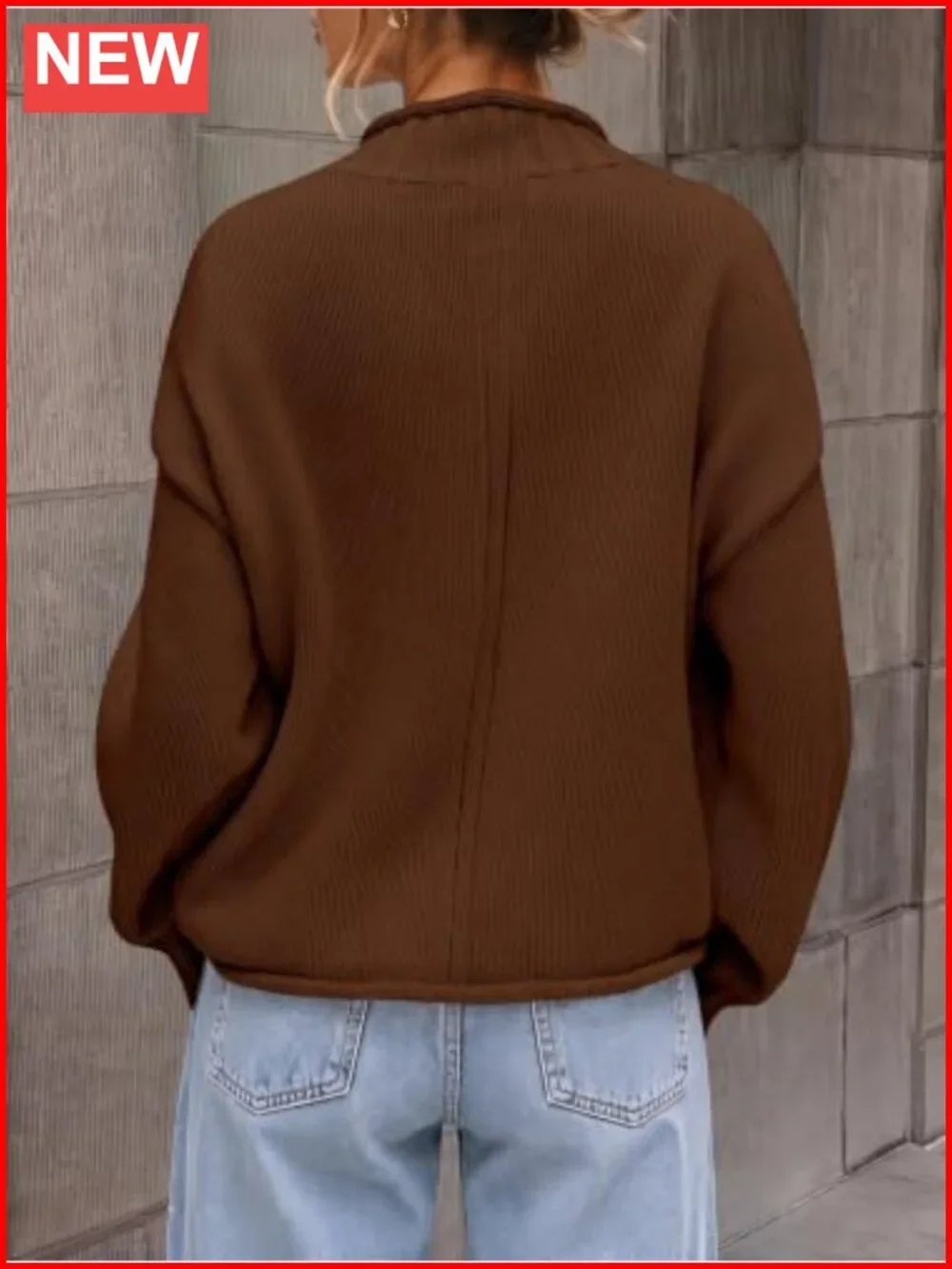 Oversized Mock Neck Chunky Knit Cotton Pullover Sweater